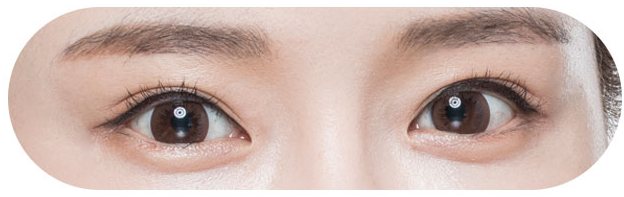 또렷한 쌍꺼풀 라인의 양쪽 눈(알약 모양으로 자른 눈 사진)